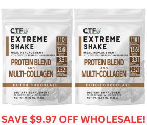 Chocolate EXTREME SHAKE w/Sensoril® Ashwagandha PROTEIN & MULTI-COLLAGEN - 2 Pack  (30 servings, 2 scoops per serving)